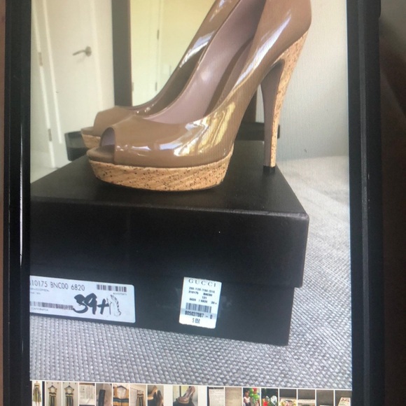 Gucci Women's Patent Leather Pink Tan Peep-Toe Heels - Picture 8 of 12